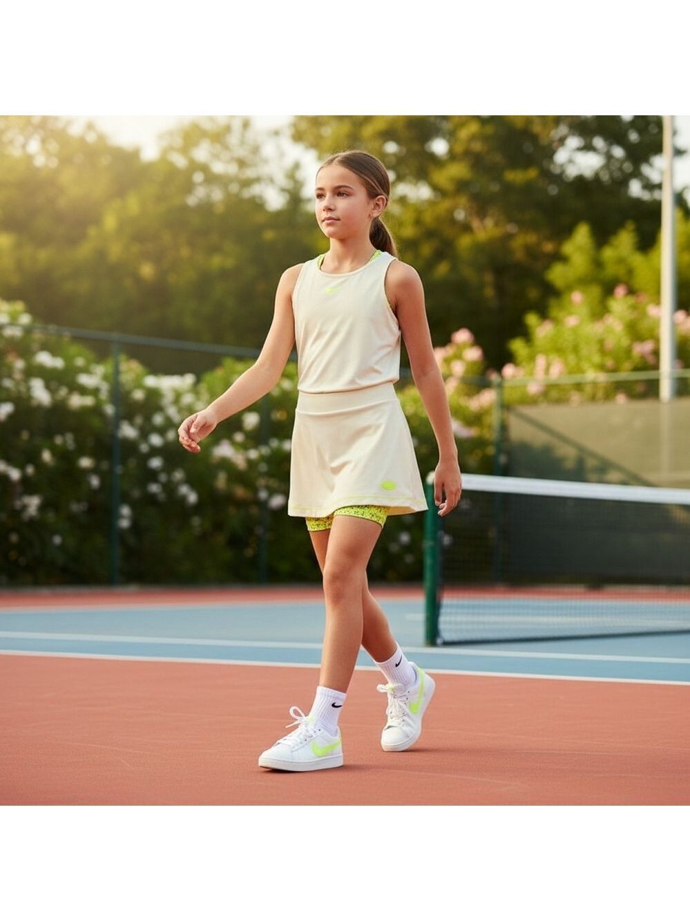 Nike kids skort cream and green size large